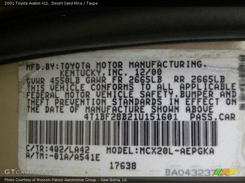 Desert Sand Mica / Taupe 2001 Toyota Avalon XLS