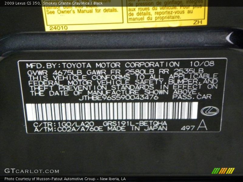 Smokey Granite Gray Mica / Black 2009 Lexus GS 350