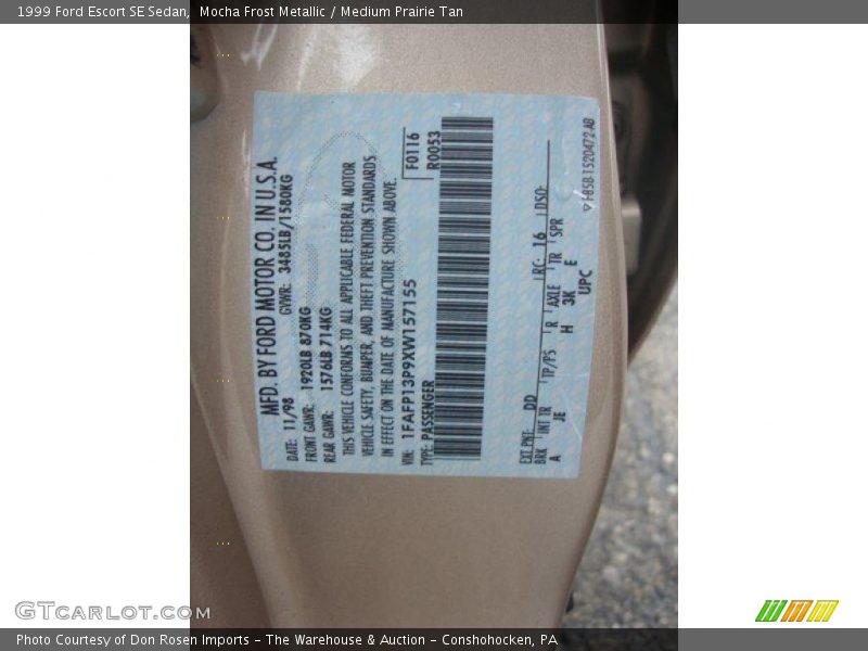 Mocha Frost Metallic / Medium Prairie Tan 1999 Ford Escort SE Sedan