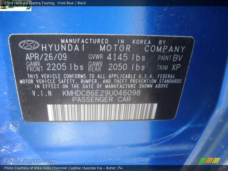 Vivid Blue / Black 2009 Hyundai Elantra Touring