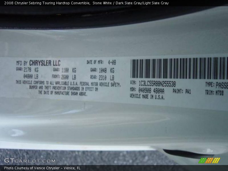 Stone White / Dark Slate Gray/Light Slate Gray 2008 Chrysler Sebring Touring Hardtop Convertible