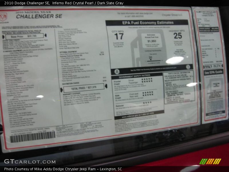 Inferno Red Crystal Pearl / Dark Slate Gray 2010 Dodge Challenger SE