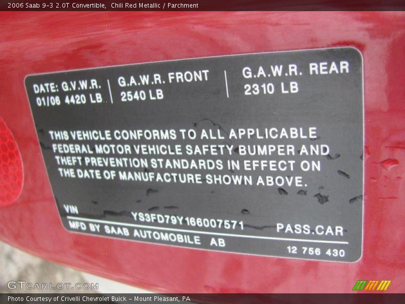 Chili Red Metallic / Parchment 2006 Saab 9-3 2.0T Convertible