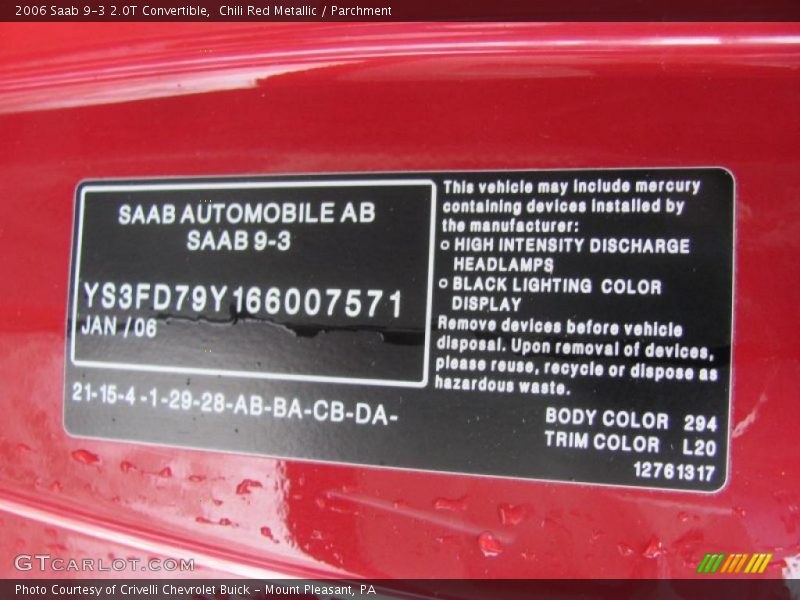 Chili Red Metallic / Parchment 2006 Saab 9-3 2.0T Convertible