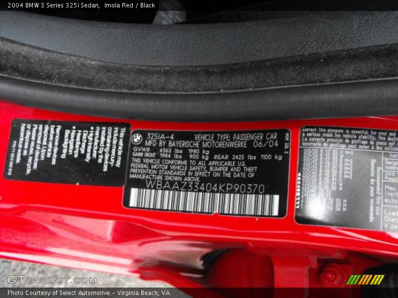 Imola Red / Black 2004 BMW 3 Series 325i Sedan