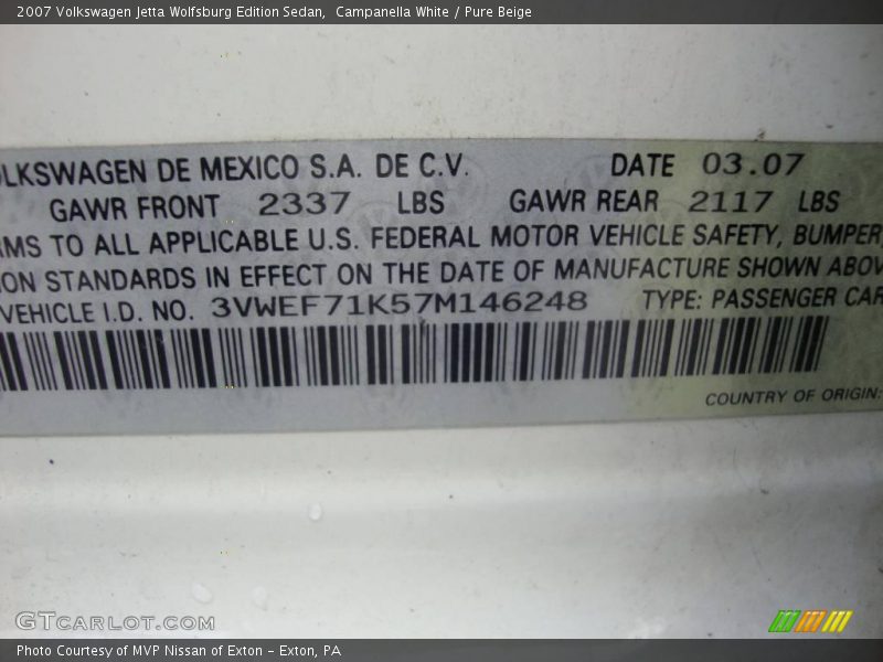 Campanella White / Pure Beige 2007 Volkswagen Jetta Wolfsburg Edition Sedan