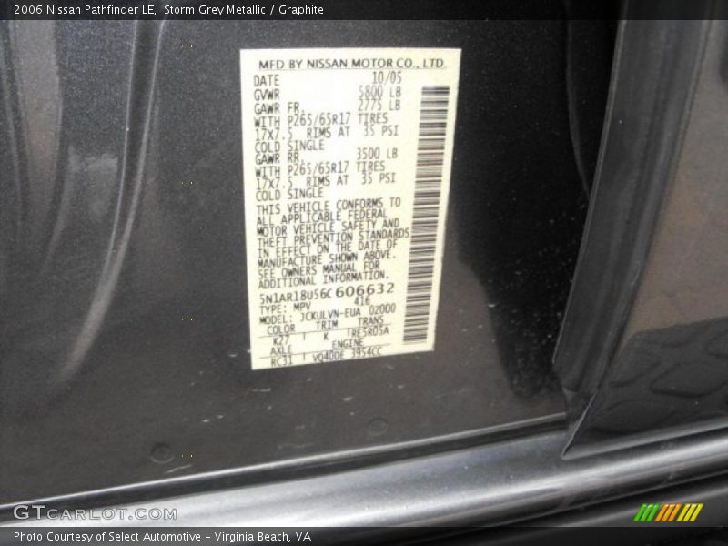 Storm Grey Metallic / Graphite 2006 Nissan Pathfinder LE