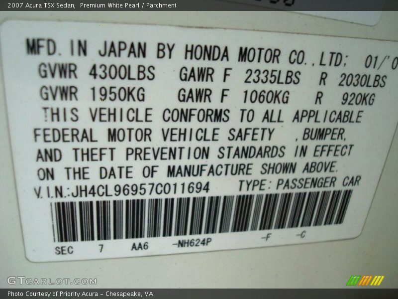 Premium White Pearl / Parchment 2007 Acura TSX Sedan