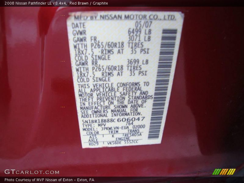 Red Brawn / Graphite 2008 Nissan Pathfinder LE V8 4x4