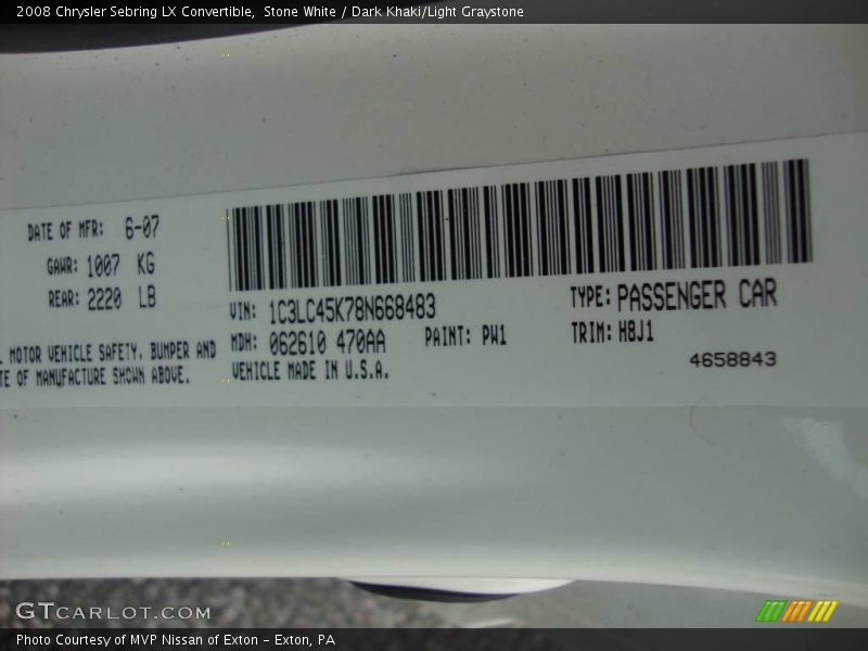 Stone White / Dark Khaki/Light Graystone 2008 Chrysler Sebring LX Convertible