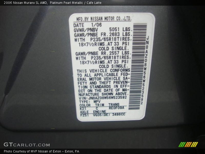 Platinum Pearl Metallic / Cafe Latte 2006 Nissan Murano SL AWD
