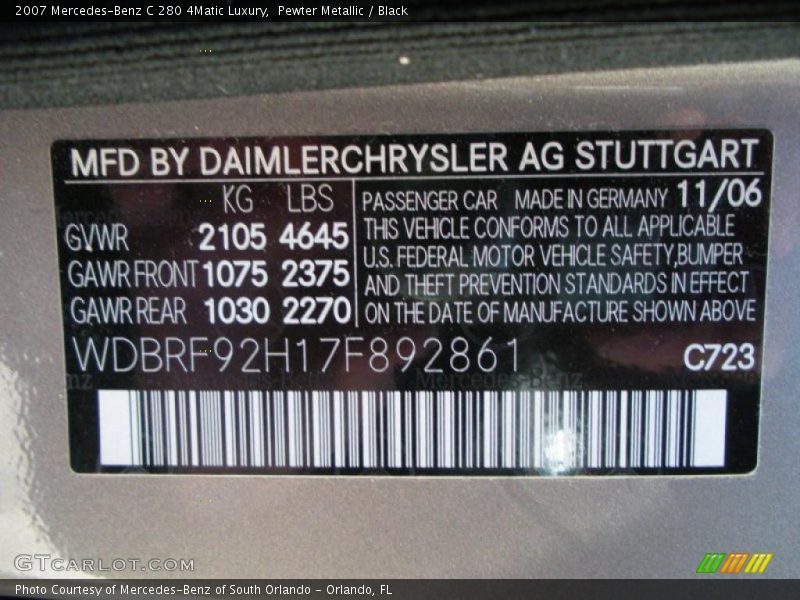 Pewter Metallic / Black 2007 Mercedes-Benz C 280 4Matic Luxury
