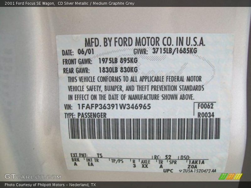 CD Silver Metallic / Medium Graphite Grey 2001 Ford Focus SE Wagon