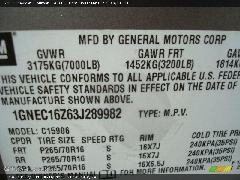 Light Pewter Metallic / Tan/Neutral 2003 Chevrolet Suburban 1500 LT