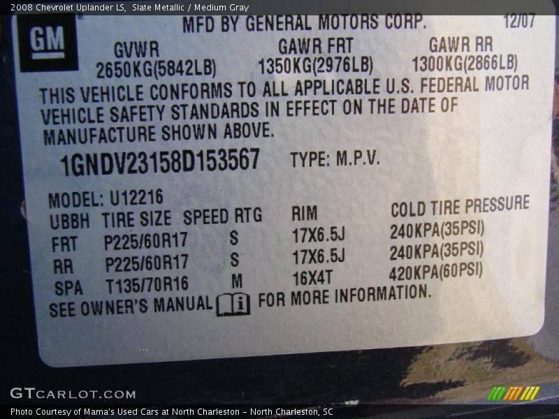 Slate Metallic / Medium Gray 2008 Chevrolet Uplander LS