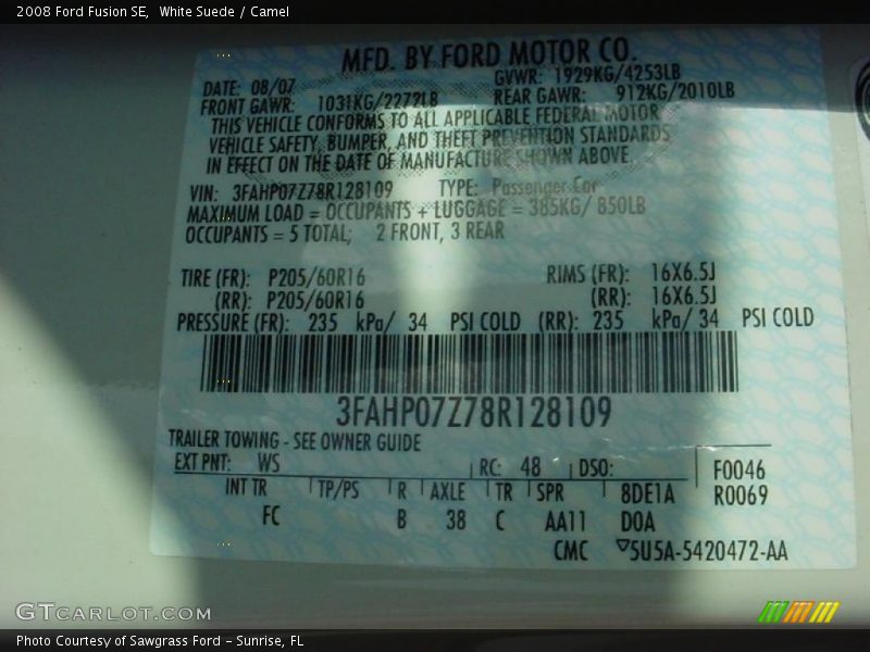 White Suede / Camel 2008 Ford Fusion SE
