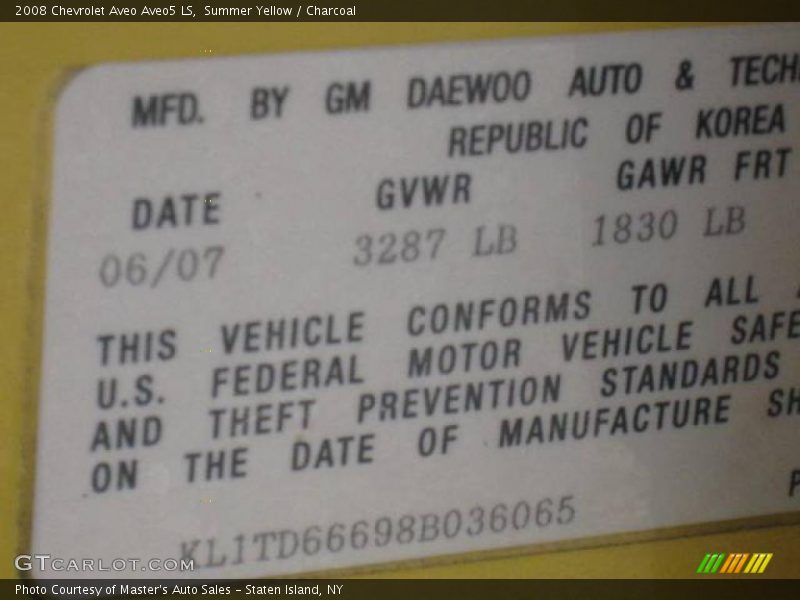 Summer Yellow / Charcoal 2008 Chevrolet Aveo Aveo5 LS