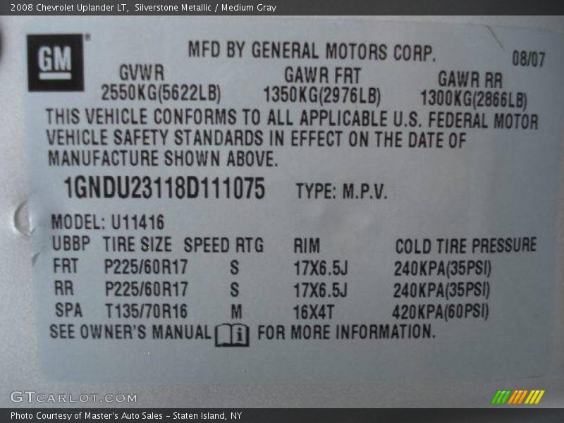 Silverstone Metallic / Medium Gray 2008 Chevrolet Uplander LT