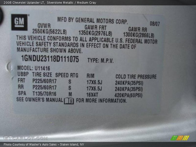 Silverstone Metallic / Medium Gray 2008 Chevrolet Uplander LT