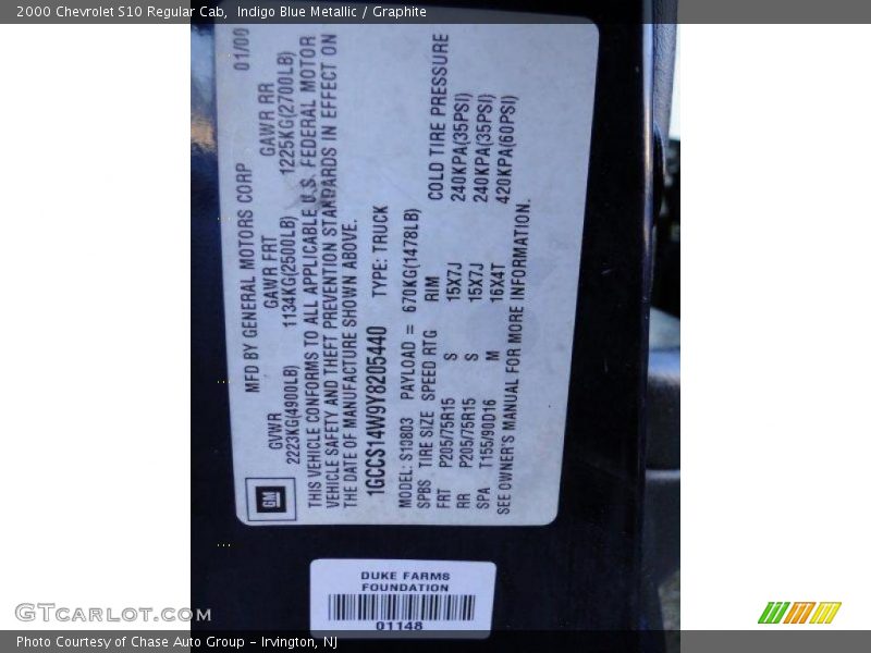 Indigo Blue Metallic / Graphite 2000 Chevrolet S10 Regular Cab