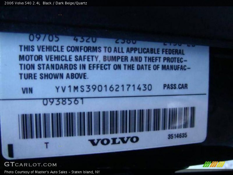 Black / Dark Beige/Quartz 2006 Volvo S40 2.4i