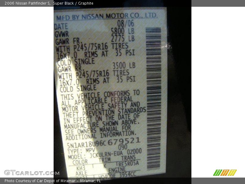 Super Black / Graphite 2006 Nissan Pathfinder S