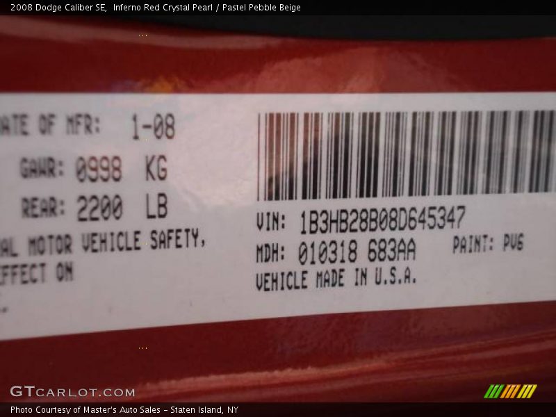 Inferno Red Crystal Pearl / Pastel Pebble Beige 2008 Dodge Caliber SE
