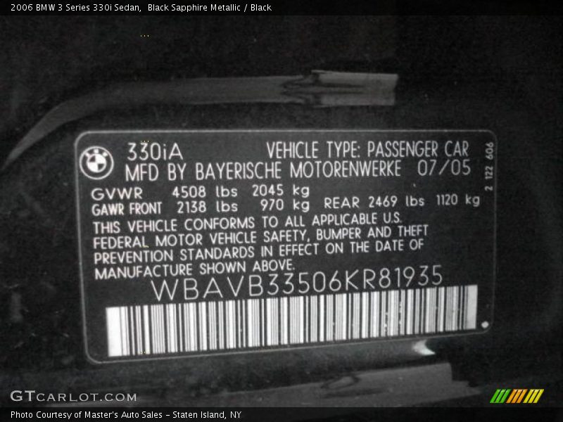 Black Sapphire Metallic / Black 2006 BMW 3 Series 330i Sedan