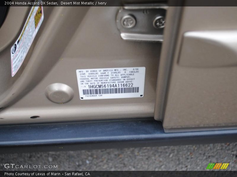 Desert Mist Metallic / Ivory 2004 Honda Accord DX Sedan