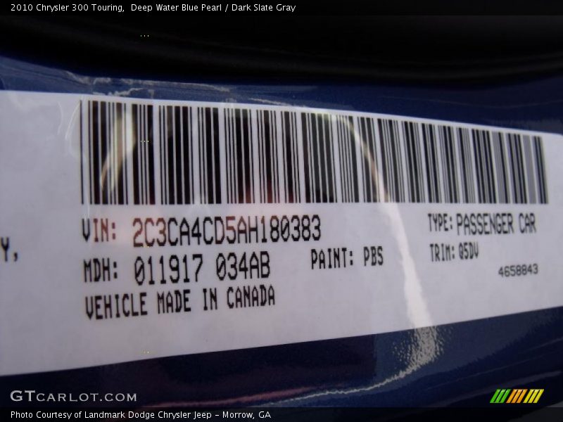 Deep Water Blue Pearl / Dark Slate Gray 2010 Chrysler 300 Touring