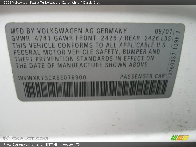 Candy White / Classic Gray 2008 Volkswagen Passat Turbo Wagon
