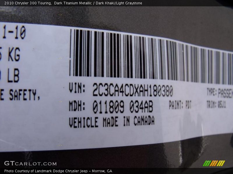 Dark Titanium Metallic / Dark Khaki/Light Graystone 2010 Chrysler 300 Touring