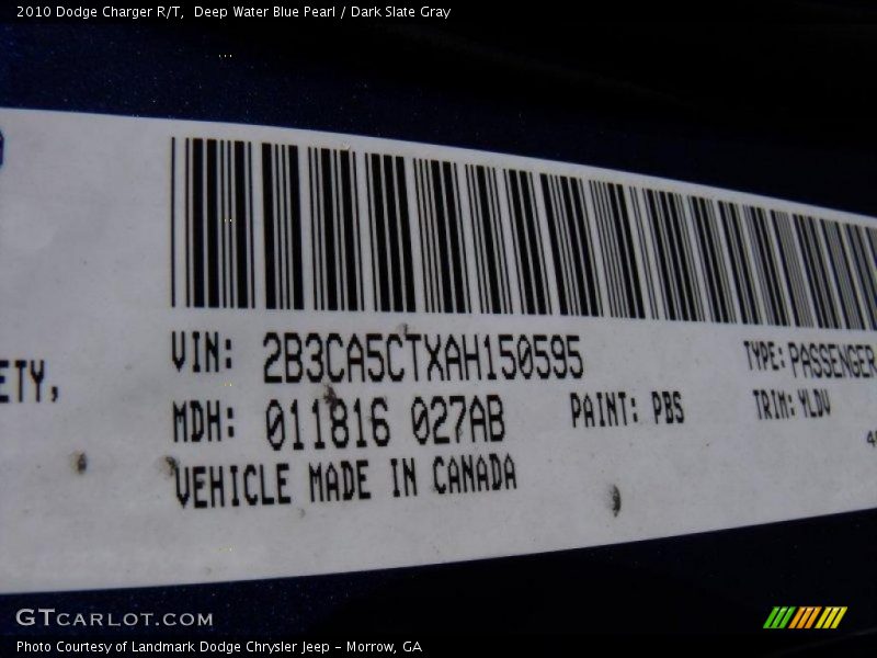 Deep Water Blue Pearl / Dark Slate Gray 2010 Dodge Charger R/T