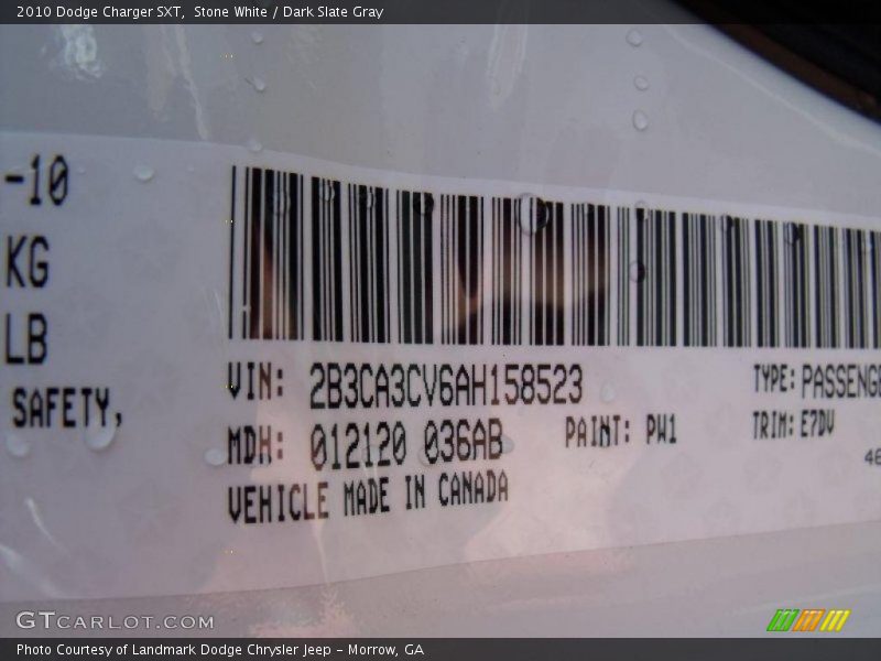 Stone White / Dark Slate Gray 2010 Dodge Charger SXT