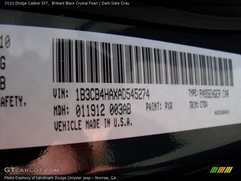 Brilliant Black Crystal Pearl / Dark Slate Gray 2010 Dodge Caliber SXT