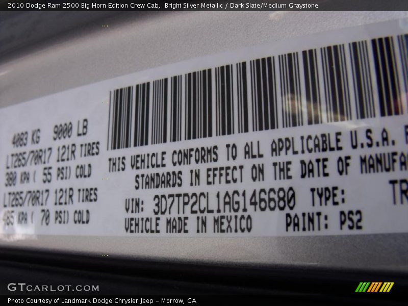 Bright Silver Metallic / Dark Slate/Medium Graystone 2010 Dodge Ram 2500 Big Horn Edition Crew Cab