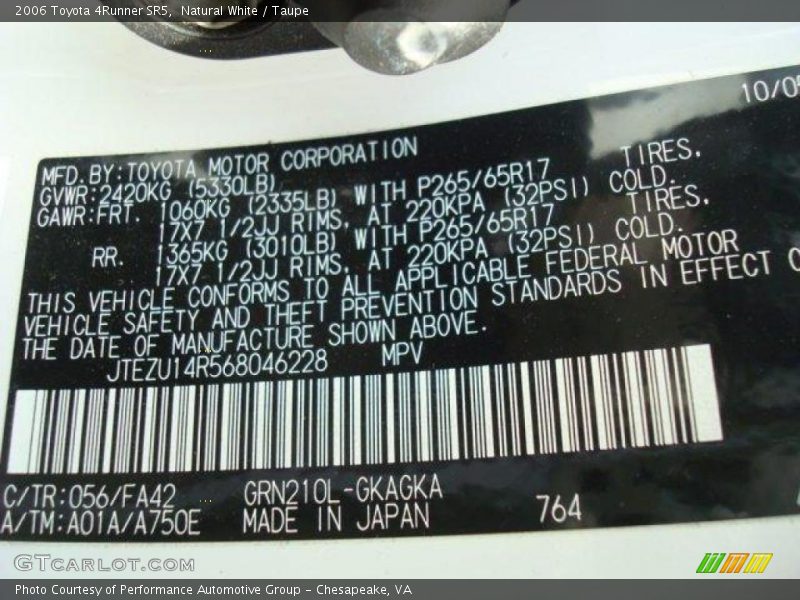 Natural White / Taupe 2006 Toyota 4Runner SR5