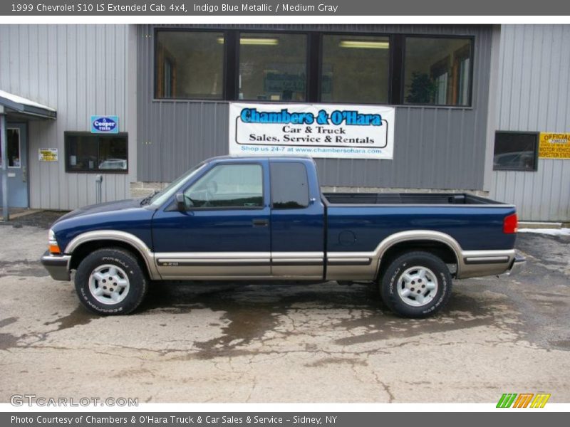 Indigo Blue Metallic / Medium Gray 1999 Chevrolet S10 LS Extended Cab 4x4