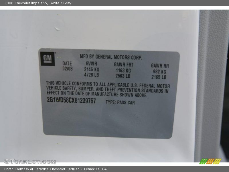 White / Gray 2008 Chevrolet Impala SS