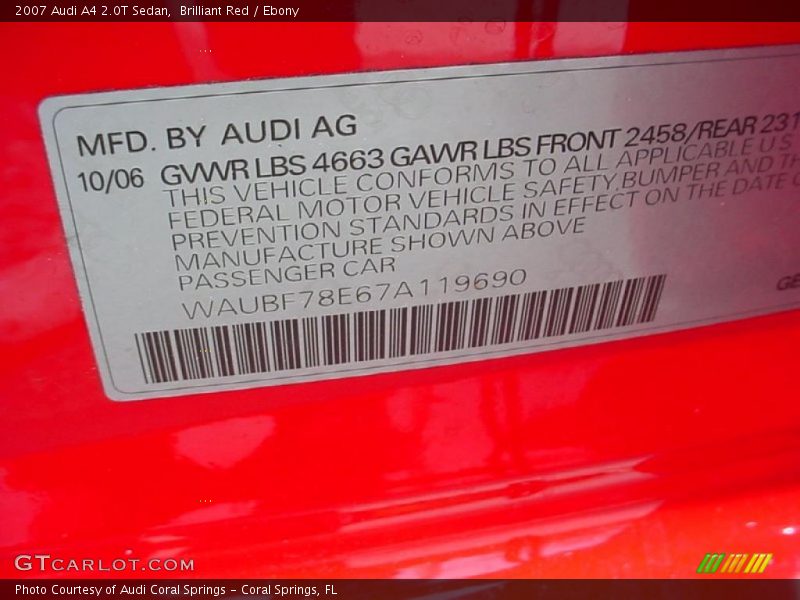 Brilliant Red / Ebony 2007 Audi A4 2.0T Sedan