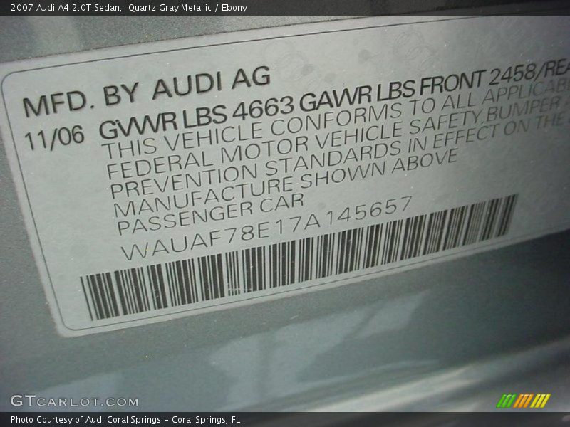 Quartz Gray Metallic / Ebony 2007 Audi A4 2.0T Sedan