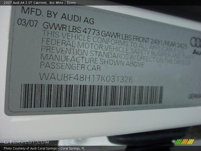 Ibis White / Ebony 2007 Audi A4 2.0T Cabriolet