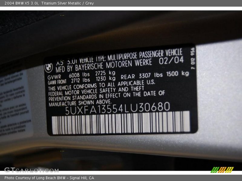 Titanium Silver Metallic / Grey 2004 BMW X5 3.0i