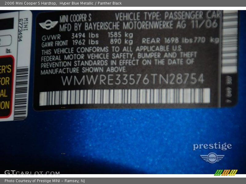 Hyper Blue Metallic / Panther Black 2006 Mini Cooper S Hardtop