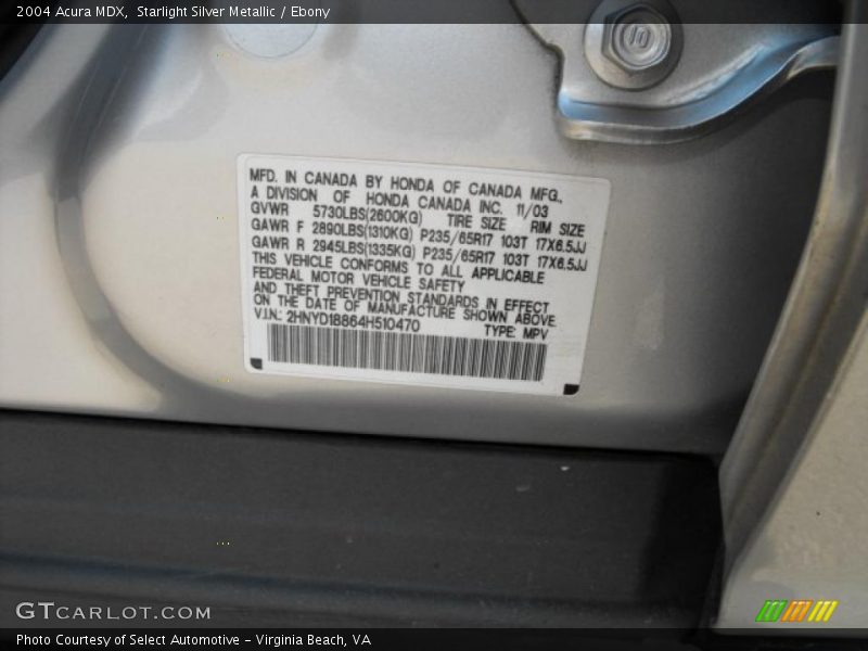 Starlight Silver Metallic / Ebony 2004 Acura MDX
