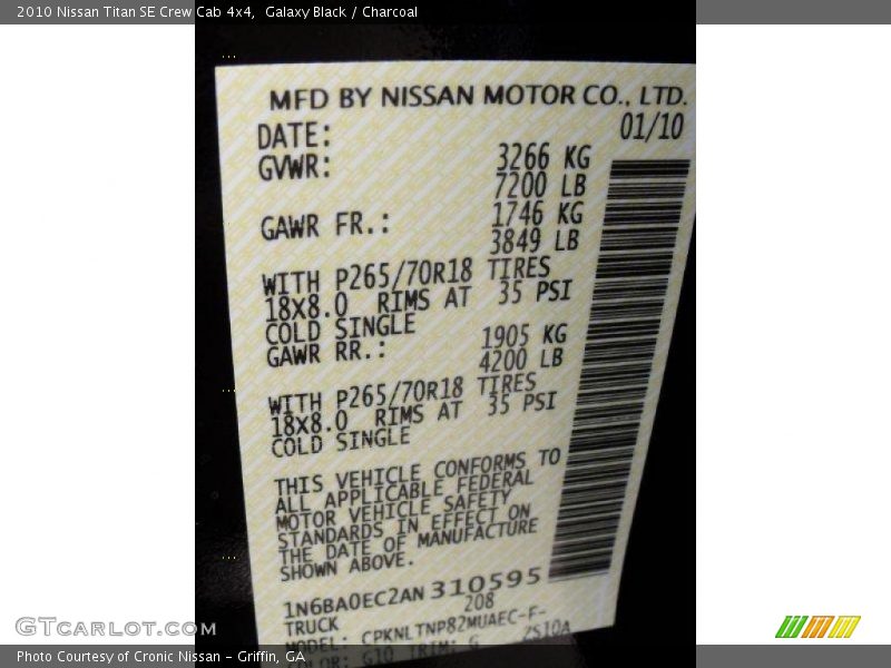 Galaxy Black / Charcoal 2010 Nissan Titan SE Crew Cab 4x4