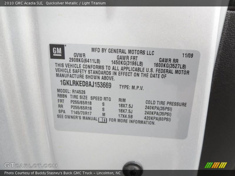 Quicksilver Metallic / Light Titanium 2010 GMC Acadia SLE