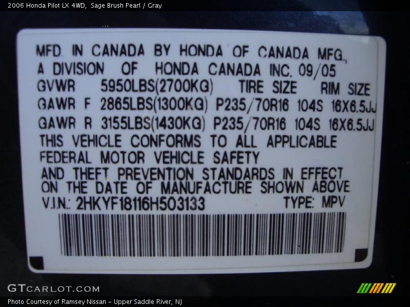 Sage Brush Pearl / Gray 2006 Honda Pilot LX 4WD