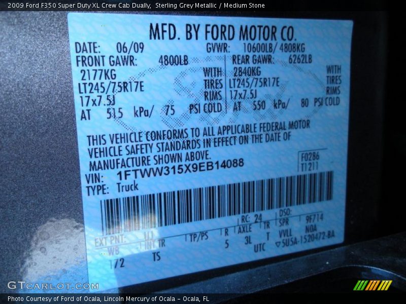 Sterling Grey Metallic / Medium Stone 2009 Ford F350 Super Duty XL Crew Cab Dually