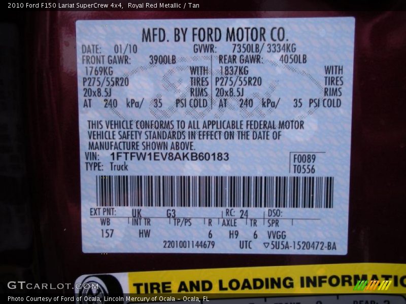 Royal Red Metallic / Tan 2010 Ford F150 Lariat SuperCrew 4x4